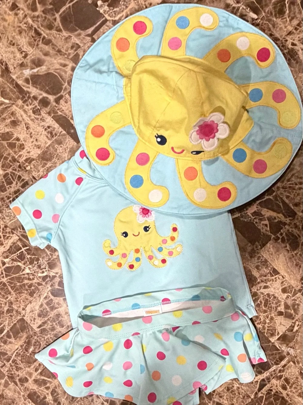 Gymboree 12-18m Baby Octopus Swim Set Sun Hat Yellow & Light Blue